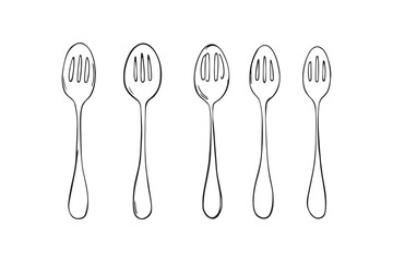 Slotted spoon set line art