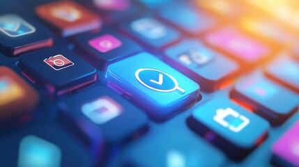 Verified online search, glowing keyboard