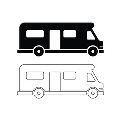rv camper icon vector design silhouette and outline