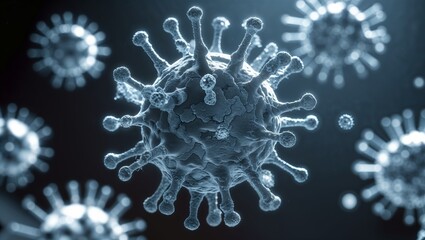 Detailed Close-up of Coronavirus Viral Particles with Spikes on a Dark Background
