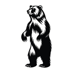 Standing Bear Silhouette Wild Animal Illustration, Black and White Design