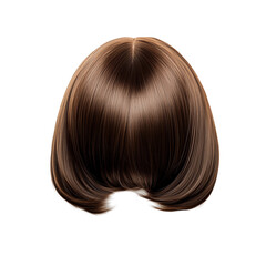Fototapeta premium Dark brown hair wig on white background,flat lay arrangement,clipart,PNG,transparent background.