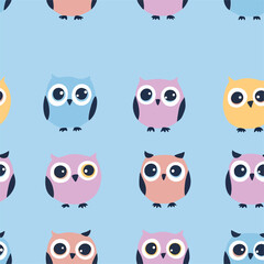 A funny cartoon with owls with big eyes, in a cute vector illustration collection
