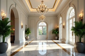 Grand foyer with marble floors & crystal chandelier, foyer, marble, spacious