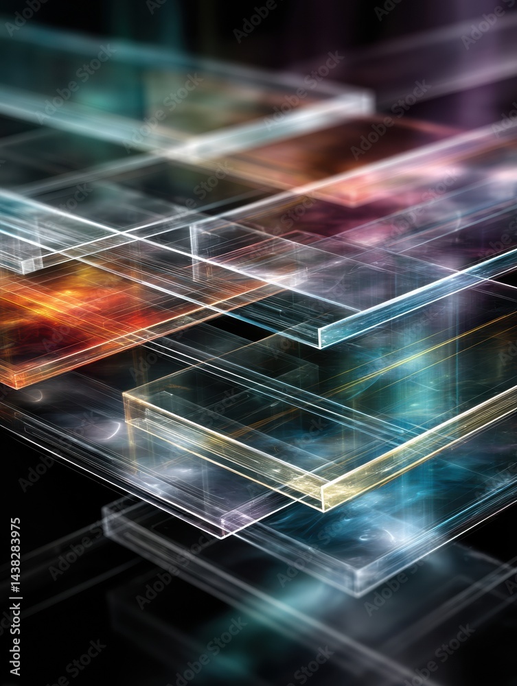 Poster Transparent Layered Interfaces Create a Futuristic Digital Space Experience With Vibrant Colors and Dynamic Light Interactions