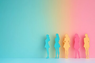 Pastel Girl Fashion Silhouettes Row Gradient Background