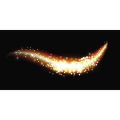 A digital pic of a wavy, glowing trail of light against a black background. The trail is made up of tiny, bright white and yellow dots, giving off a sparkly, magical vibe