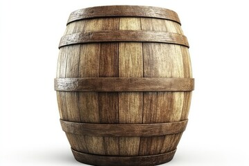Obraz premium A classic wooden barrel, weathered and aged, with sturdy metal hoops