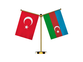 Table Flags of Turkey and Azerbaijan Isolated on White Background