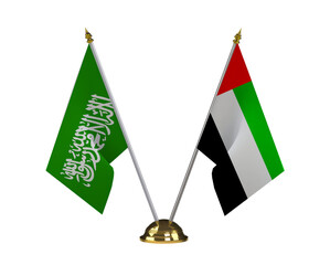 Table Flags of United Arab Emirates and Saudi Arabia Isolated on White Background