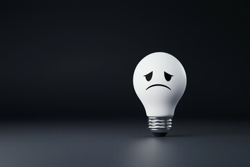 A poignant image of a dejected lightbulb, conveying a sense of dejection in a minimalistic, studio-shot composition. 