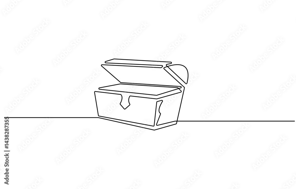 Fototapete treasure chest in continuous one line art style. simple vector illustration, open empty treasure che