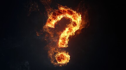 Fiery question mark, dark background, abstract concept, uncertainty