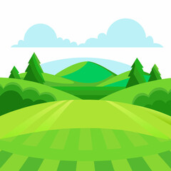 Obraz premium Landscape with green hills and blue sky