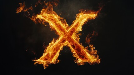 Fiery letter X burning against dark background; abstract design
