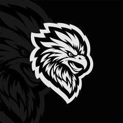 Angry eagle head mascot animal esport illustration, black white
