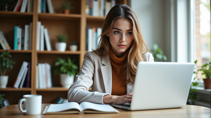 Focused Professional Working at a Laptop