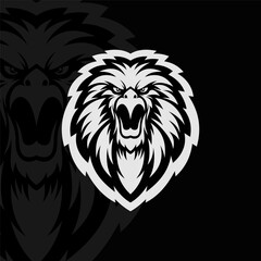 Angry eagle head mascot animal esport illustration character, black white