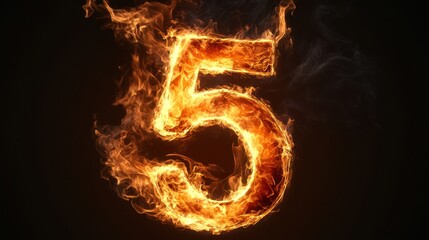 Fiery number five, dark background, abstract concept, graphic design
