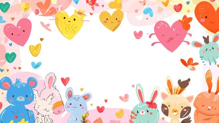 Naklejka premium Cartoon Animal Love Heart Children's Toy Background: A Whimsical World of Playful Affection