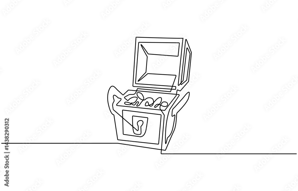 Fototapete treasure chest in continuous one line art style. simple vector illustration, open empty treasure che