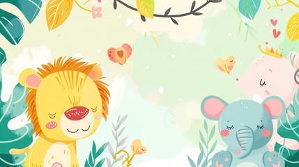Fototapeta premium Cartoon Animal Love Heart Children's Toy Background: A Whimsical World of Playful Affection