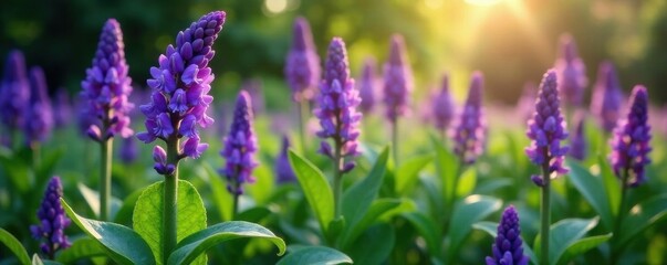 Obraz premium Lush purple bloom, pointed foliage, natural light, outdoor scene , wildflower, color, spring