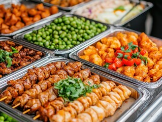 Obraz premium Colorful food stalls at a night market, vibrant street food exploration