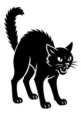 Obraz premium Arched Back Hissing Black Cat Illustration - Spooky Halloween Animal