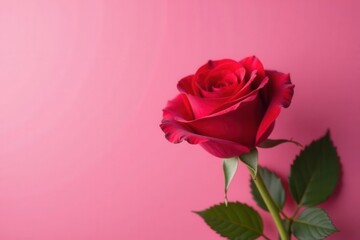 Fototapeta premium Pink backdrop, lipstick transforms into a vibrant red rose, marketing, cosmetic, bloom