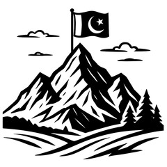 Fototapeta premium Pakistan National Flag Planted on Mountain Peak Illustration