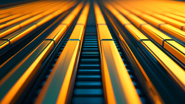 Abstract image of glowing orange and black parallel bars with futuristic industrial design.