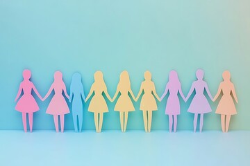 Pastel Paper Doll Women Holding Hands Teamwork