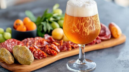 Refreshing Glass of Beer Accompanied by Juicy Grapes in Relaxing Setting