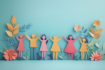 Pastel Paper Flower Figures Holding Hands Friendship and Support
