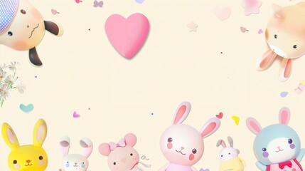 Cartoon Animal Love Heart Children's Toy Background: A Whimsical World of Playful Affection