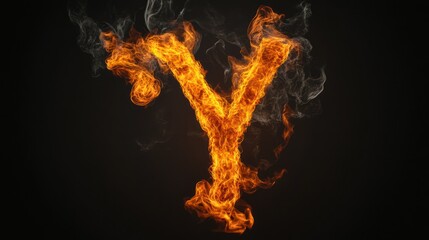 Fiery letter Y, burning alphabet, dark background, design element
