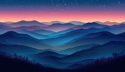 Obraz premium Serene twilight view of layered mountains under a starry sky