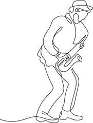 Jazz musician playing the saxophone in continuous line drawing style. Minimalist black linear sketch isolated on white background. Vector illustration
