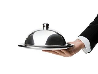 Obraz premium Photo of a Waiter Holding a Silver Serving Tray