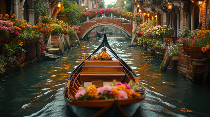 Obraz premium Gondola Ride Lush Canal Serenity Adventure