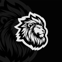 Angry lion head mascot animal esport character, black white