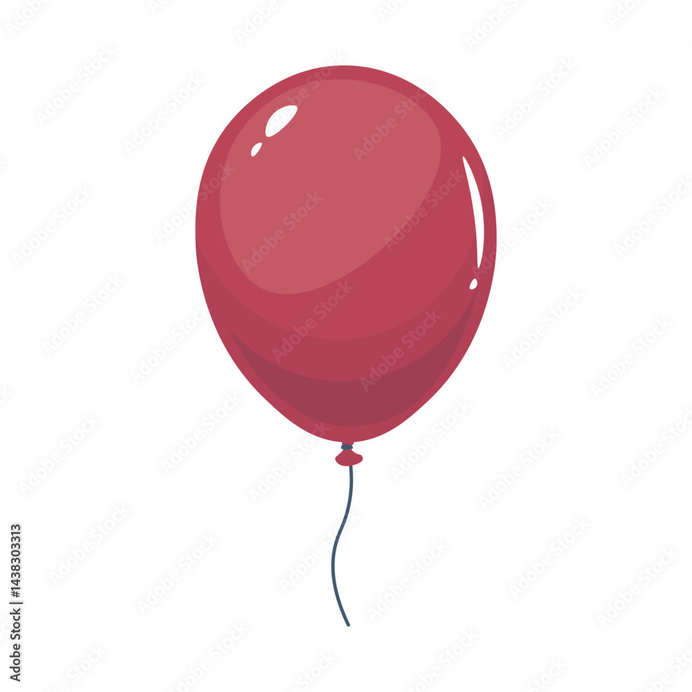 Poster shiny red balloon with string in flat design. glossy holiday decoration. vector illustration isolate