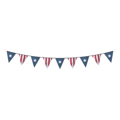 Obraz premium Hanging garland with USA flags in flat design. Independence day bunting. Vector illustration isolated.
