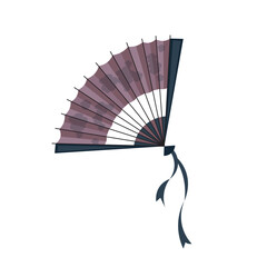 Japan fan with ribbons in flat design. Traditional oriental accessory. Vector illustration isolated.