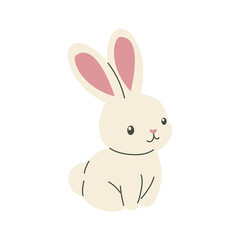 Cute bunny in flat design. Adorable sweet little rabbit, lovely baby hare. Vector illustration isolated.