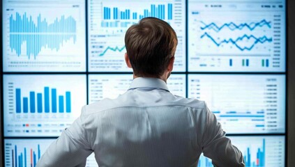 Analyst reviewing multiple data screens