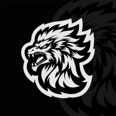 Angry dragon mascot animal esport character logo design, black white