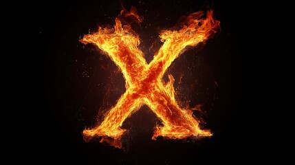 Fiery X letter, dark background, abstract design, graphic art
