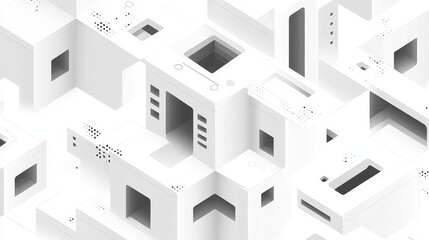 Abstract geometric design of interlocking white shapes.